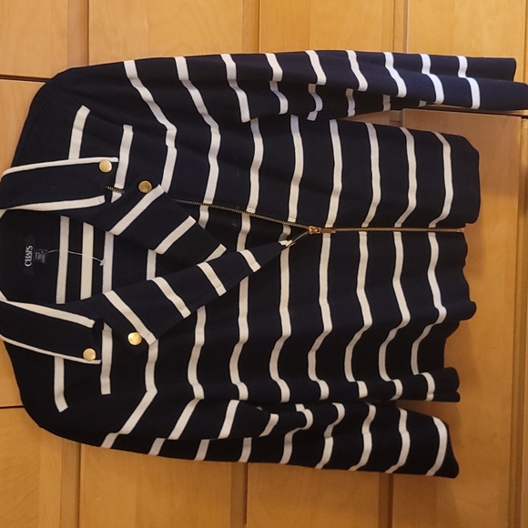 Black and white stripped military detail knit blazer - Picture 1 of 3